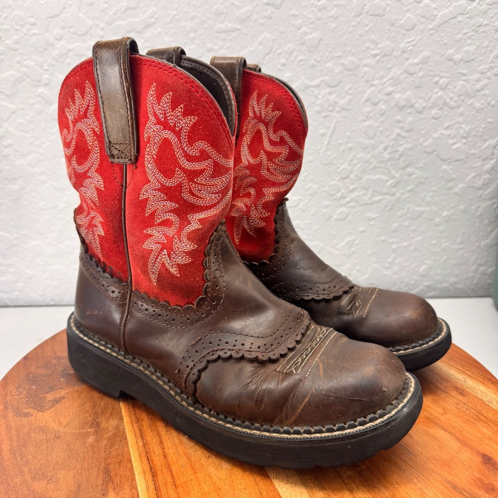 Ariat Western Cowboy Boots Womens 6.5B Brown Leather Red Suede Riding Boots